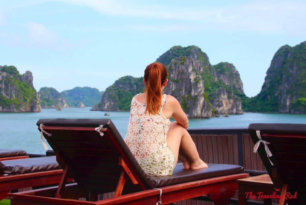 Enjoying the incredible view on our cruise in Vietnam. Romantic cruise in Bai Tu Long Bay, right next to Halong Bay, Vietnam, aboard the Dragon Legend Cruise ship. The best honeymoon destination in Asia. #Halongbay #Vietnam #cruise #honeymoon #honeymoondestination