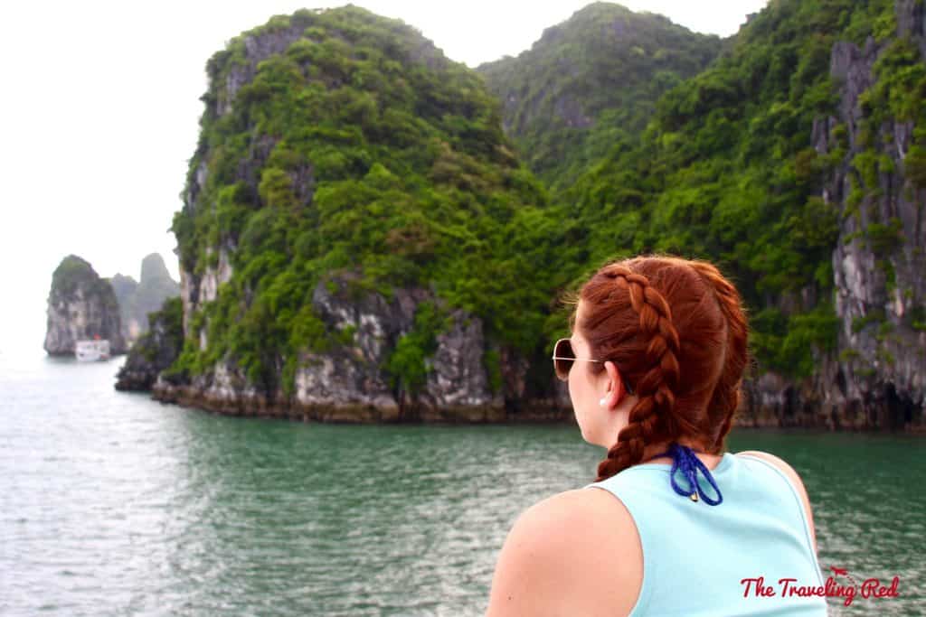 Enjoying the beautiful view in Vietnam. Romantic cruise in Bai Tu Long Bay, right next to Halong Bay, Vietnam, aboard the Dragon Legend Cruise ship. The best honeymoon destination in Asia. #Halongbay #Vietnam #cruise #honeymoon #honeymoondestination