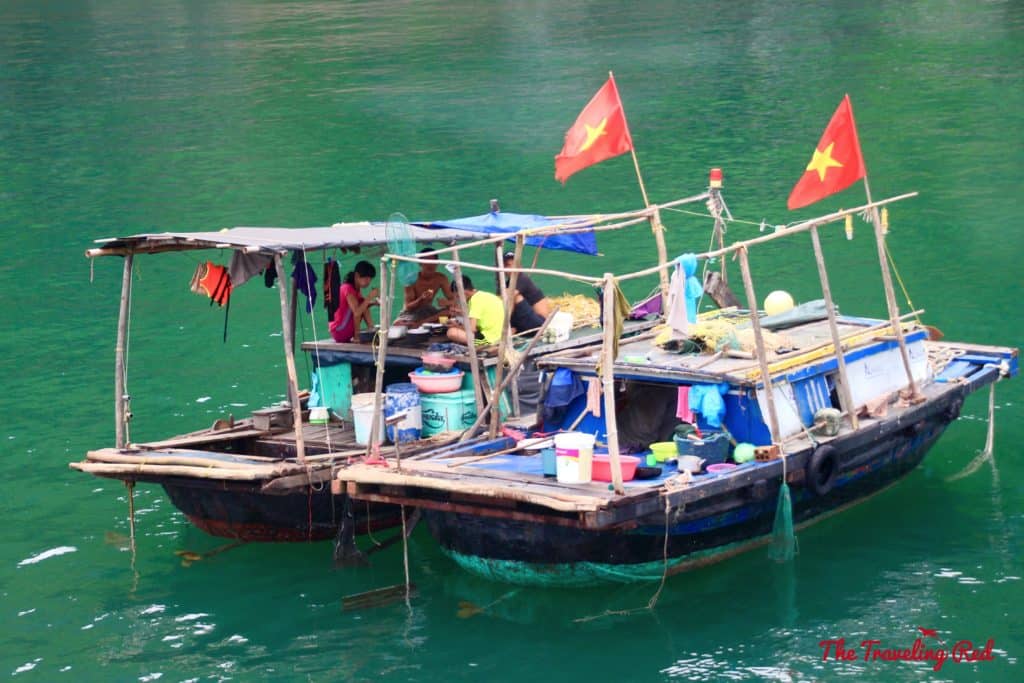 Family living on their boats in Vietnam. Romantic cruise in Bai Tu Long Bay, right next to Halong Bay, Vietnam, aboard the Dragon Legend Cruise ship. The best honeymoon destination in Asia. #Halongbay #Vietnam #cruise #honeymoon #honeymoondestination