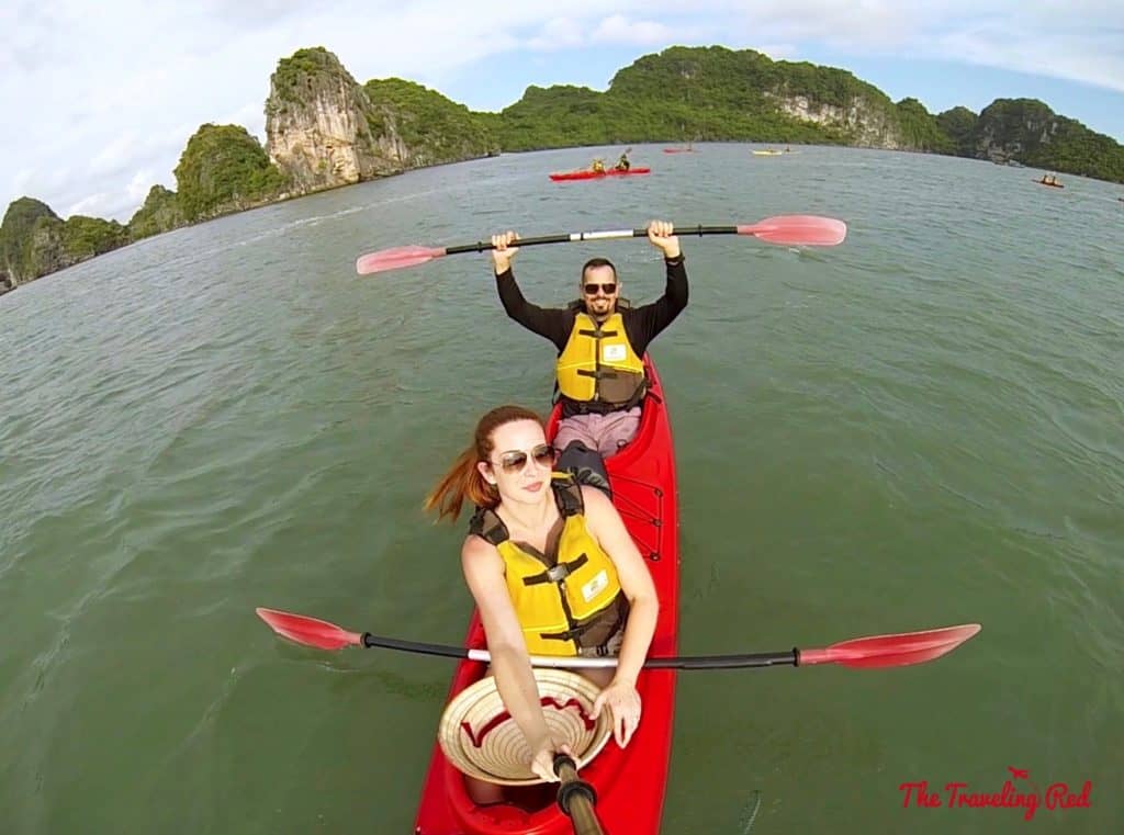 Kayaking in Vietnam. Romantic cruise in Bai Tu Long Bay, right next to Halong Bay, Vietnam, aboard the Dragon Legend Cruise ship. The best honeymoon destination in Asia. #Halongbay #Vietnam #cruise #honeymoon #honeymoondestination