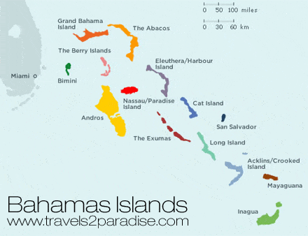 Map of the Bahamas. All the islands that make up the Bahamas. See where they're located when planning a Bahamaian adventure.