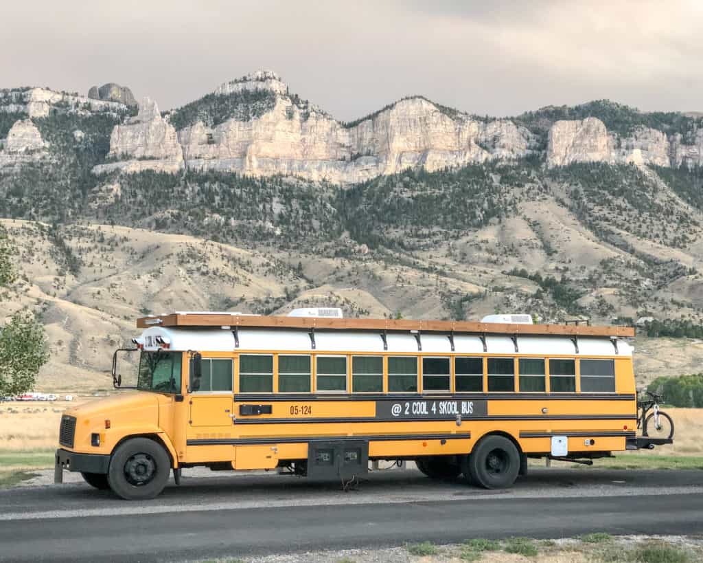 Converted yellow school bus, 2 Cool 4 Skool Bus, the Skoolie. 