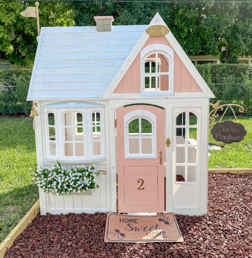 Playhouse DIY Makeover | KidKraft | White & Pink Dollhouse | Remodel | Girly Update | Custom Playhouse | Before & After