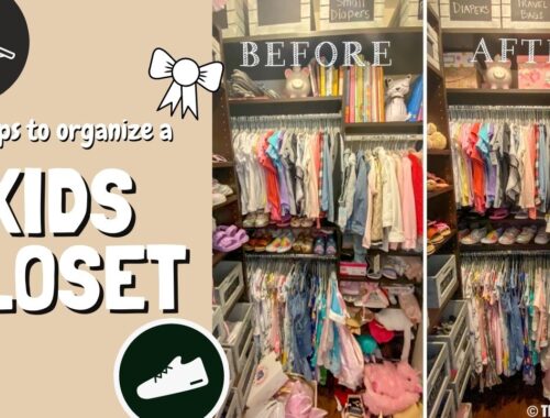 ORGANIZING A KIDS CLOSET IN 10 EASY STEPS | organization | little girl room | clothes, shoes, handbags, accessories, books & toys | organization 101 | color coordinating | storage bins | chalkboard nesting baskets | the home edit | #organization #kidscloset #organizing