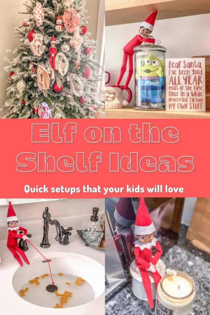 Fun elf on the shelf ideas your kids are sure to love. Easy and quick setups for a naughty elf. #ElfOnTheShelf #ElfIdeas #ElfOnTheShelfIdeas #Christmas #ChristmasMagic