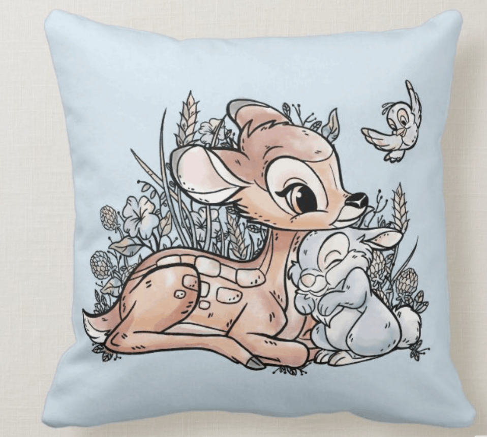 Clickable link to a light blue Bambi and Thumper pillow perfect for any Bambi inspired room.