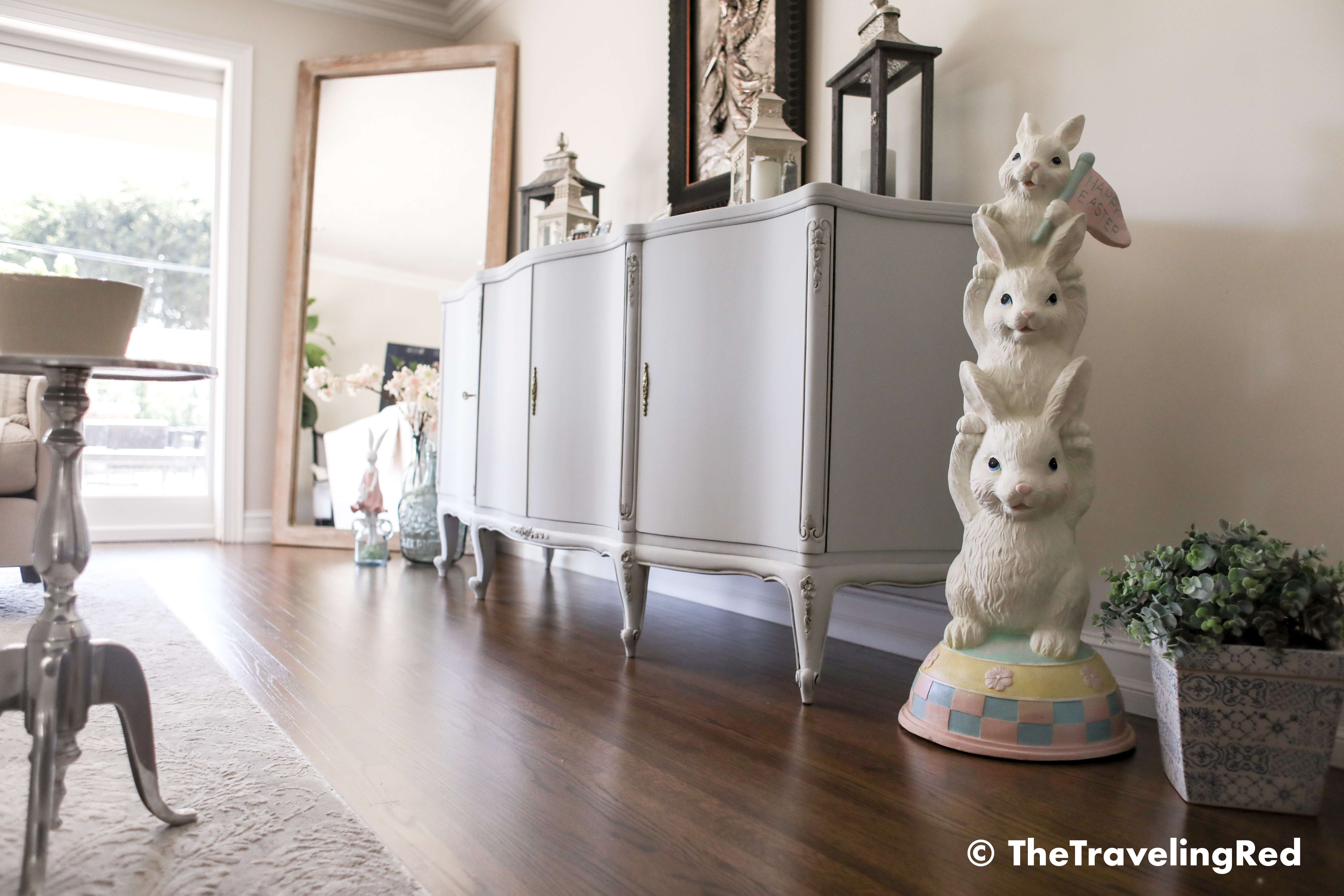 Easter home decor details in my living room and family room. Seasonal decorations perfect for spring and easter. Pillows, bunnies, candles and decor to fill the space in my modern farmhouse.